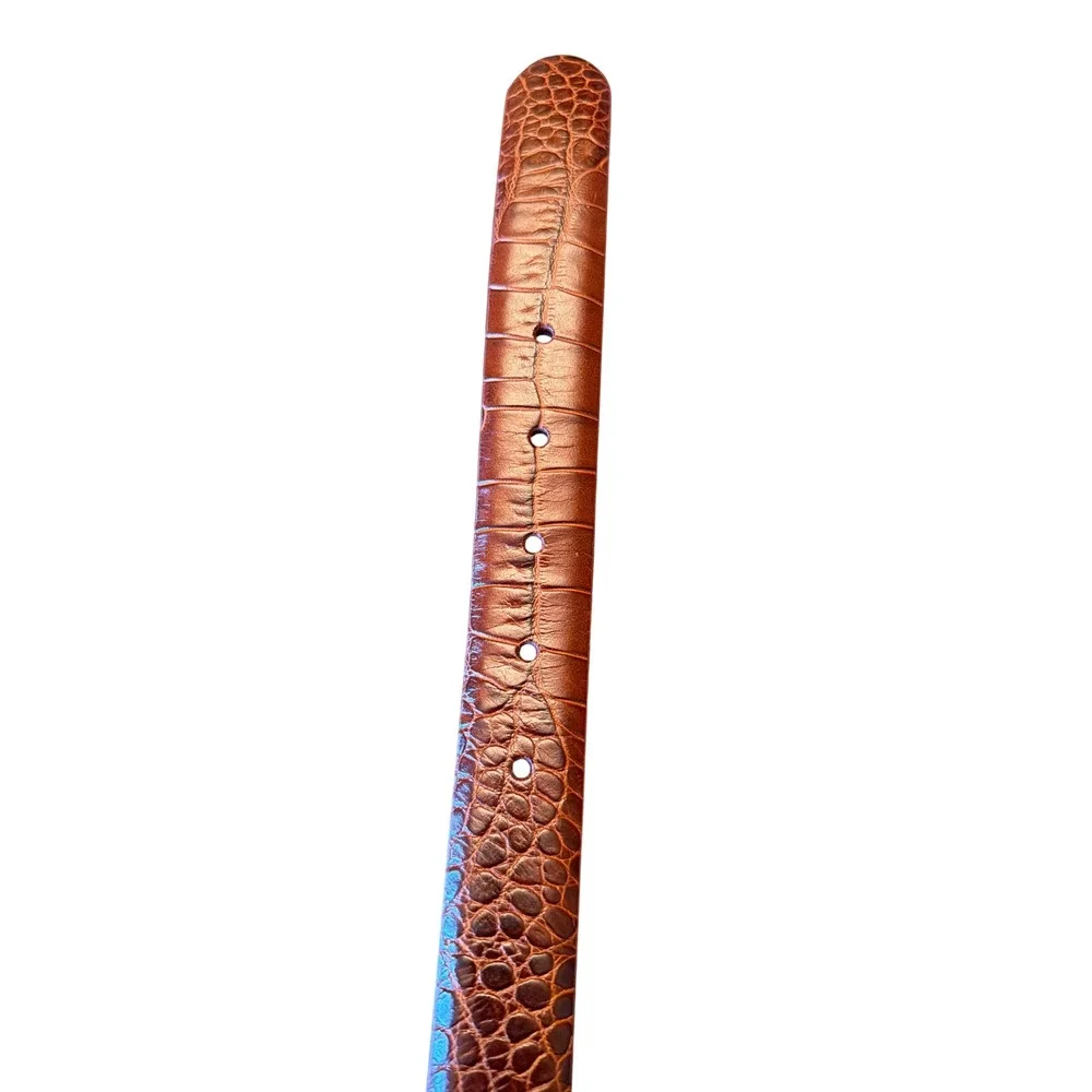 Belt Brown 2724-04 Crocodile Embossed Genuine Leather Dress Silver Tone